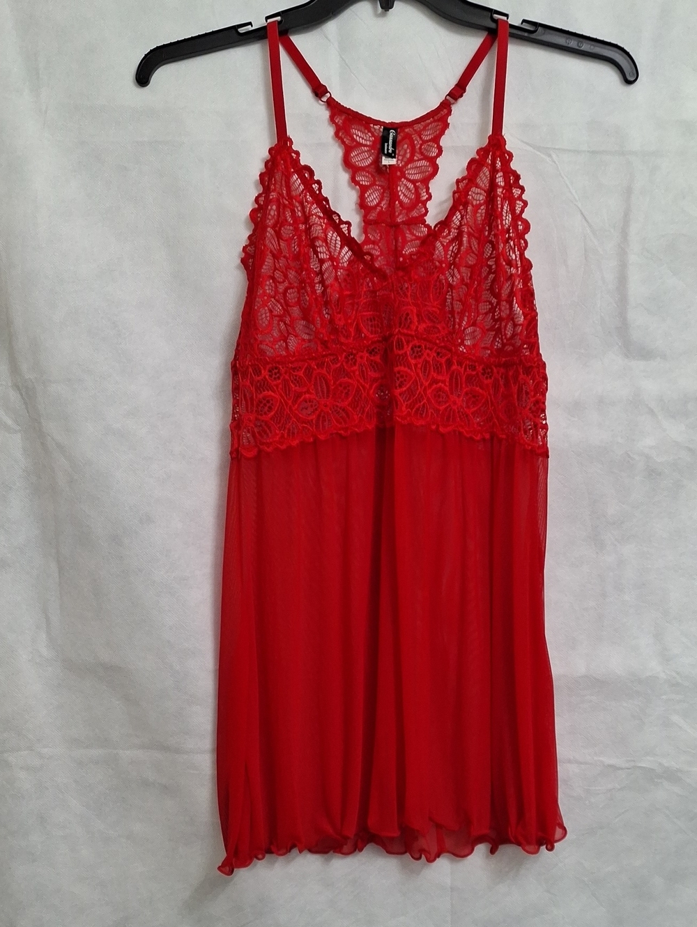 Cassandra Intimates Lace & Mesh Red Chemise Slip with Sheer Skirt